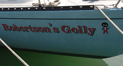 Name and logo on side of the yacht